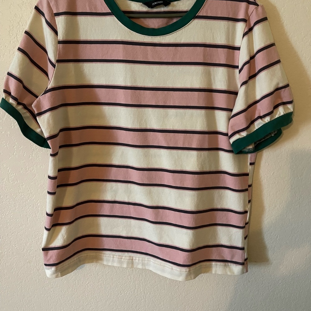 Casual Pink and Green Striped Women's Top
